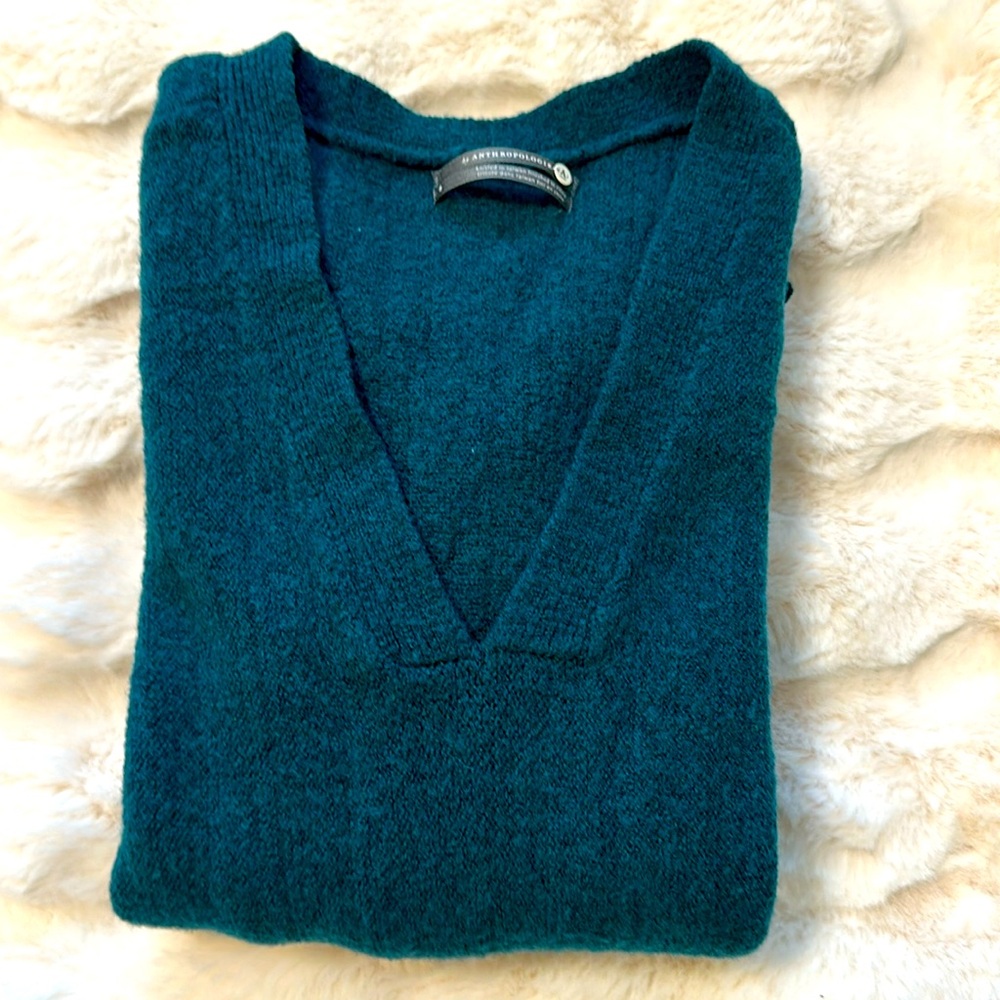 Anthropologie V Neck Fringe Knit Sweater